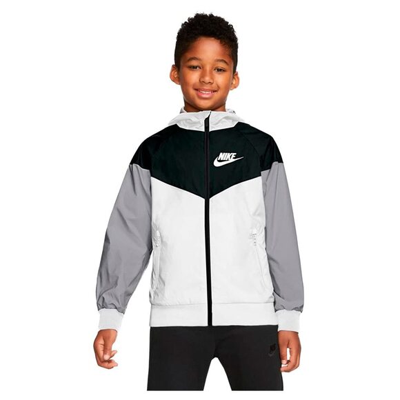 NWT Nike Boy's Windrunner Jacket White Black Grey Size XL 18-20 - Picture 1 of 3